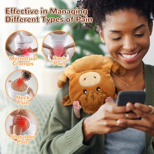 Image of Microwave Heating Pad for Pain Relief, 16 inch x 12 inch Microwavable Heating Pads for Cramps, Back Pain, Neck Shoulder, Muscles, Knee, Joints, Natural Heat Pack Moist Heat, Highland Cow Adorned with Flowers
