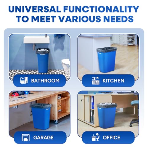 Image of PLASTIC PRINCE 10 Gallon Trash Can Blue Recycle Bin for Kitchen Bathroom Office 40 Qt Garbage Bin Fits Under Desk Cabinet Sink, High Plastic Waste Basket 19.9 inch H x 15.7 inch W x 11.3 inch D, Pack of 2