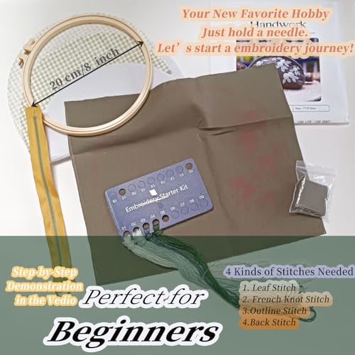 Image of FONNUY Embroidery Kit Makeup Bag for Beginners, Flowers Pre-Stamped Pattern Handbag Coin Purses Making Kits for Adults with Hoop, Easy to Follow Color Thread Needlework (Grey)