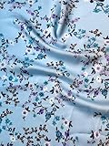 Premium Floral Stretch Satin Fabric by Yard – 2 Way Stretch - Charmeuse - Dainty Fabric - Silky Smooth- Ideal for Costume Design - Polyester Spandex Blend - 1 Yard – 58 inches (Baby Blue)