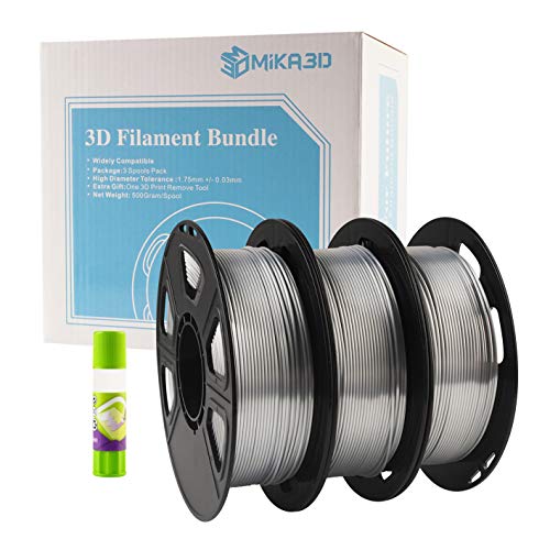Image of Silk Metallic Shiny Silver PLA Filament Bundle - 1.75mm 3D Printer Filament Each Spool 0.5kg, 3 Spools Pack, Total 1.5kgs 3D Printing Material with Extra Stick Tool by MIKA3D