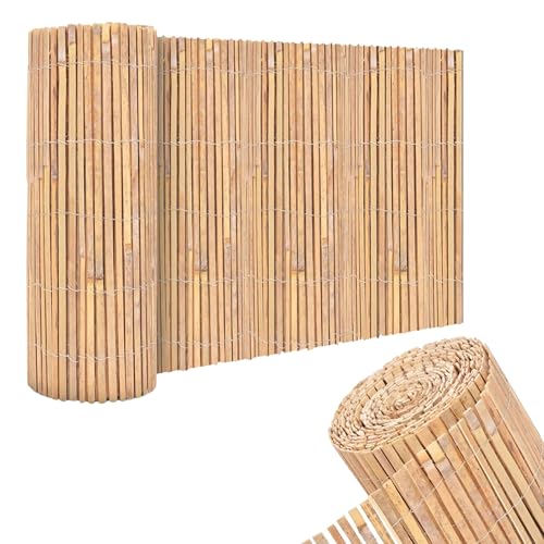 HMWD (1m x 4m Natural Bamboo Slat Screen Roll Garden Sunscreen Privacy Fence, Outdoor Coverage Available in 5 Sizes