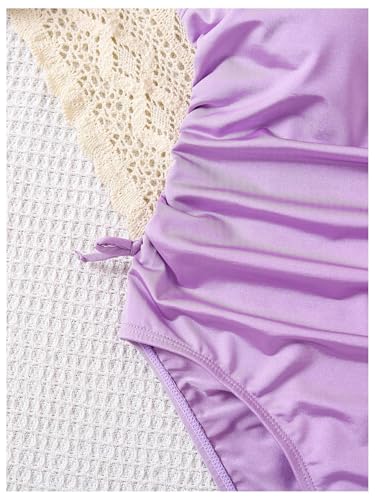 Milumia Girl's One Piece Swimsuit Ruched Bow Tie Side Scoop Neck Vacation Swimwear4