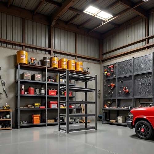 Image of Metal Garage Shelving Unit, Heavy Duty 5-Tier Adjustable Storage Rack, Steel Shelving, 2000 lbs Capacity, Industrial Shelves for Heavy Tools and Equipment (5-Tier 71.2 inch H x39.4 W x 15.75 inch D)