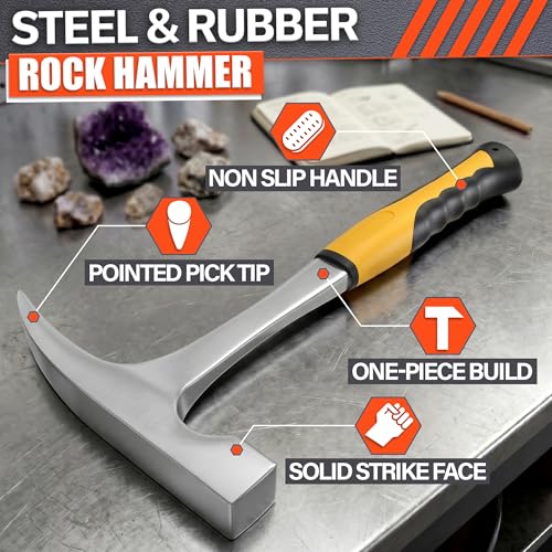 Image of Rock Pick Hammer 30 oz - One-Piece Forged Steel Geology Hammer with Pointed Pick Tip & Shock-Dampening Grip for Rockhounding, Fossil Hunting, Prospecting, Mineral Digging & Light Masonry Chipping Tool