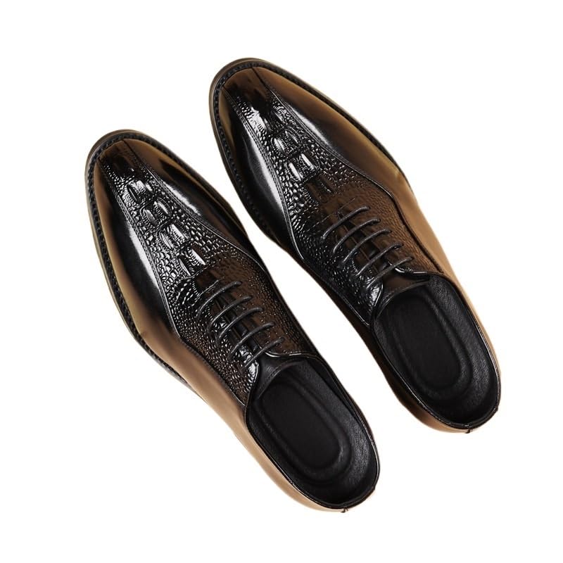 Men's Fashion Classic Pointed Toe Lace Up Low Top Leather Dress Shoes Modern Business Casual Scale Pattern Comfort Formal Shoes for Men