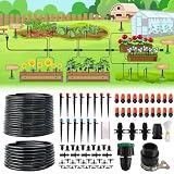 Quibbay 113FT Drip Irrigation System,Automatic Misting Sprinkler System with Tubing Hose,Garden Watering System with Emitters Barbed Fittings for Outdoor Plants Flower Bed Lawns Raised Beds Greenhouse