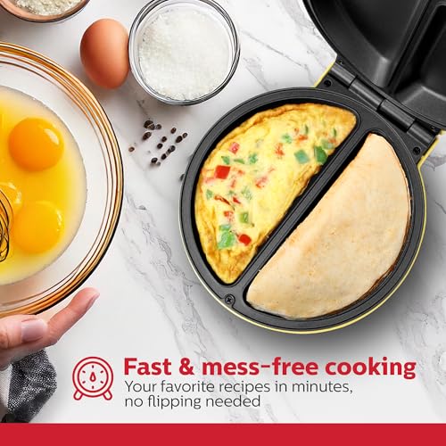 Image of Holstein Housewares - Non-Stick Omelet & Frittata Maker, Yellow /Stainless Steel - Makes 2 Individual Portions Quick & Easy