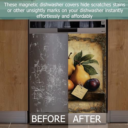 Image of Dishwasher Magnets Decorative Cover,Vintage Fruit Harvest Refrigerator Magnet Cover,Washable Farmhouse Dishwasher Front Panel Cover Home Kitchen Decoration 23x26 Inch