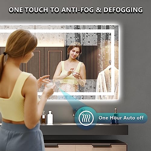 Image of 72x36 Inch LED Bathroom Mirror with Lights Front and Backlit Lighted Vanity Mirror for Bathroom Wall with 3 Colors Dimmable Anti-Fog Memory Shatter-Proof IP54 Waterproof Horizontal /Vertical