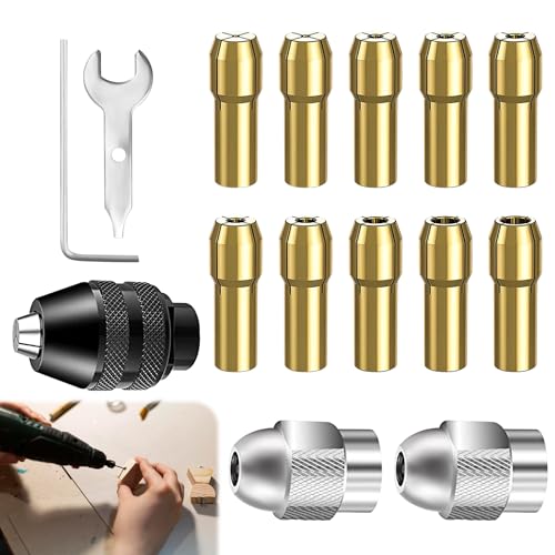 15 Pièces Mandrin Compatible avec Dremel, 3 Pièces de Rechange (0.8-3.2mm), Mandrin Rapide Métal Écrou Laiton, Compatible Accessoires Rotatifs, Pour...