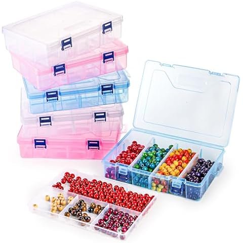 Covzoe 6 Pack Plastic Organizer Box with Adjustable Dividers, Double Layer Bead Organizer 8 Large Grids, Clear Tackle Storage Box Snackle Container for Art DIY Craft Jewelry Fishing Cover
