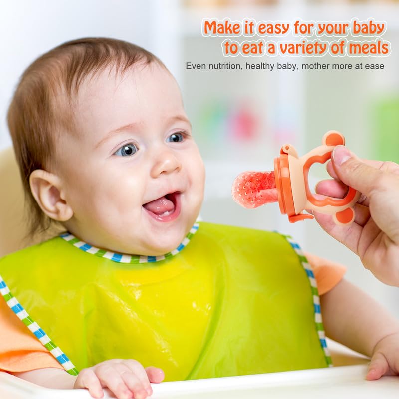 Image of Baby Solids /Frozen Fruit Feeder Pacifier, Infant Teether Toy 4M+, BPA-Free Silicone Pouch & Nipple, Safely Introduce Solids, Teething Relief, 2-Pack