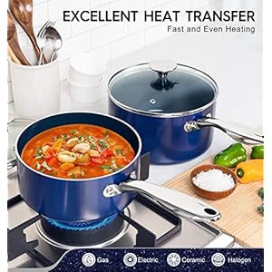 MICHELANGELO Sauce Pan with Lid, Ceramic Saucepan Set, 1.5Qt & 2Qt & 3Qt Sauce Pan Sets, Nonstick Saucepans with Lids, Small Pots with Stainless Steel Handle, Oven Safe, Blue MICHELANGELO Sauce Pan with Lid Ceramic Saucepan Set 15Qt 2Qt 3Qt Sauce Pan Sets Nonstick Saucepans with Lids Small Pots with Stainless Steel Handle Oven Safe Blue