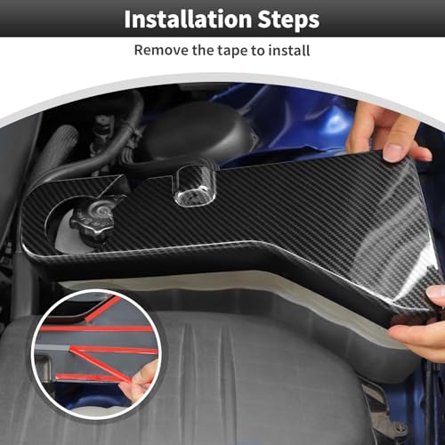 Image of CheroCar 3PCS Hood Engine Bay Cover Trim Kit for 2015-2026 Dodge Challenger,Interior Engine Bay Dress Up Kit,Coolant Windshield Washer Fluid Cover & Wire Dust Cover(Carbon Fiber Grain)