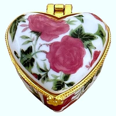 Evenchae Miniature Porcelain Box with Hinged Lid - Jewelry, Trinkets, Mementos, Keepsakes - Arrives in Velvet Drawstring Bag (Pink, Eclectic)