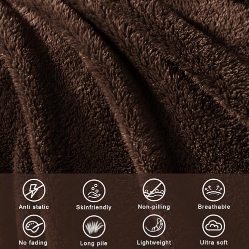 Exclusivo Mezcla Kuscheldecke Fleece Decke für Sofa, Flauschig Kuschelig und Warm Wohndecke Plüschdecke für alle Jahreszeiten, 130 x 150 cm, Braun