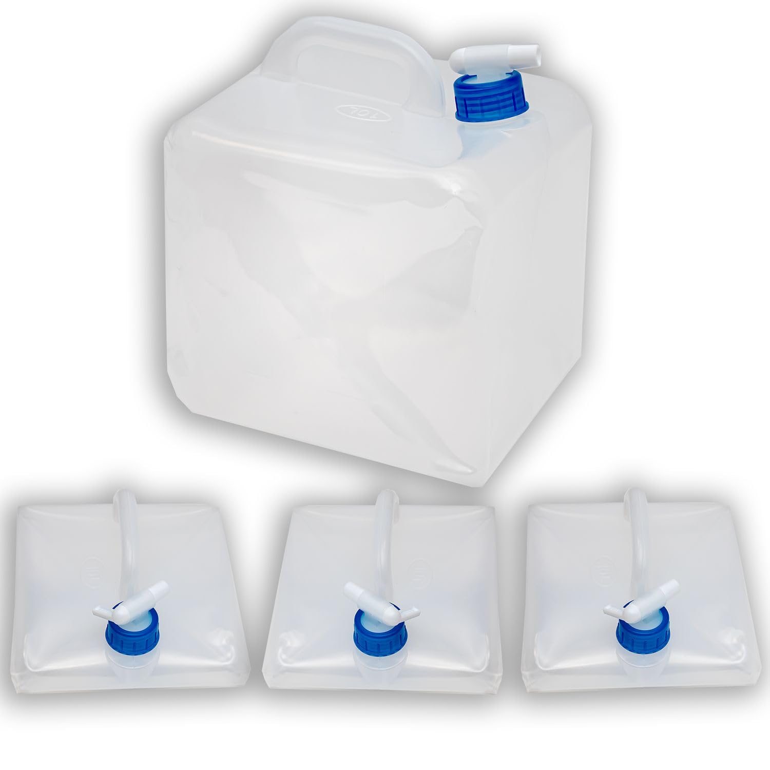 Intirilife 4x składany plastikowy kanister na wodę 10 L - 22,3 x 25,2 cm - Pojemnik na wodę Składany z uchwytem i kranikiem Kanister na wodę pitną Box Camping Festival Storage
