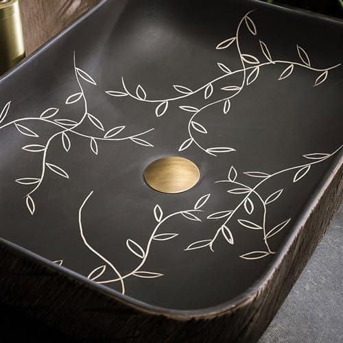 WOTZOV Aufsatzwaschbecken im Retro-Stil, Badezimmer-Aufsatzwaschbecken, spritzwassergeschützt, Balkon-Handwaschbecken, Keramik-Terrassen-Hotelwaschbecken, Moderne Arbeitspl – Bild 4