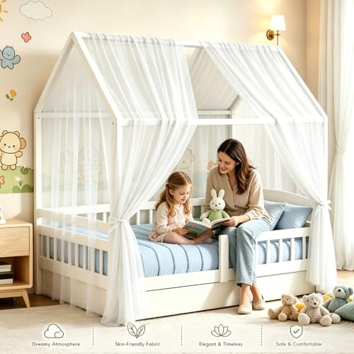 Dosel para cama de algodón orgánico 100% transpirable, cortinas elegantes para cuna infantil 6