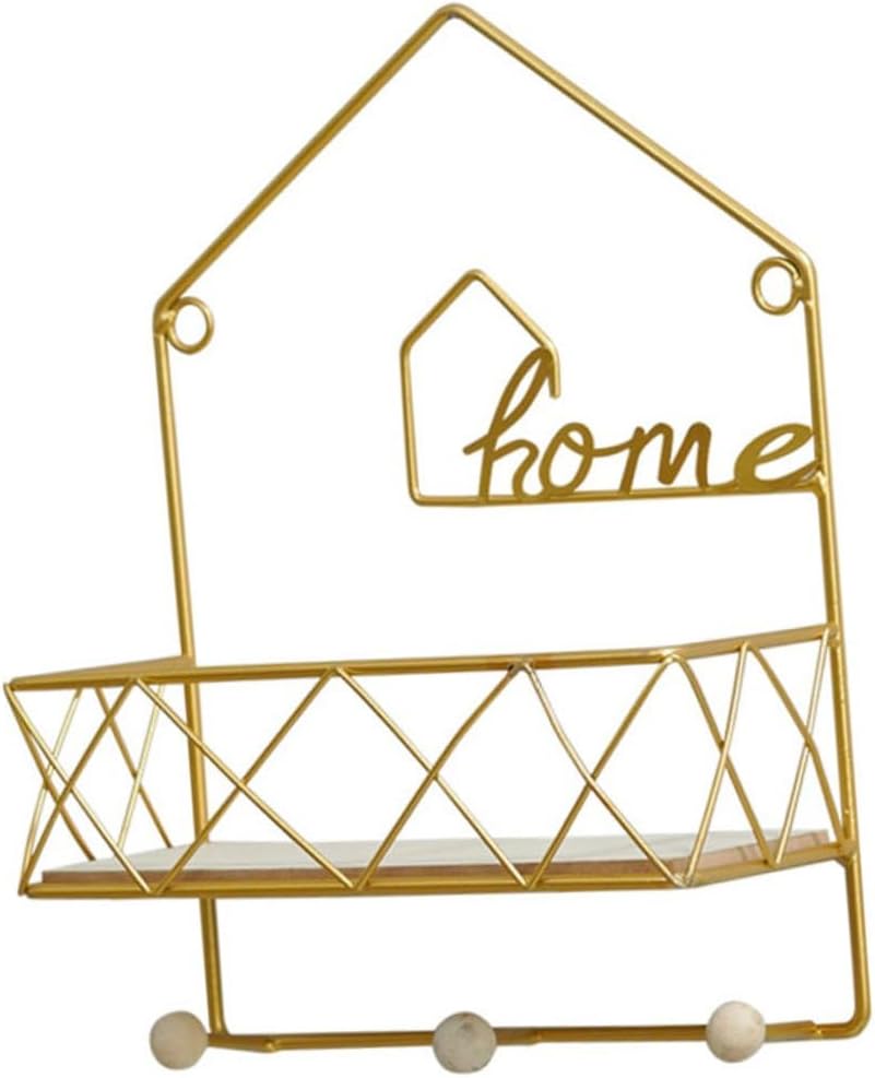 Creative Wall Hanging Rack Large House Shape Wood and Iron Golden