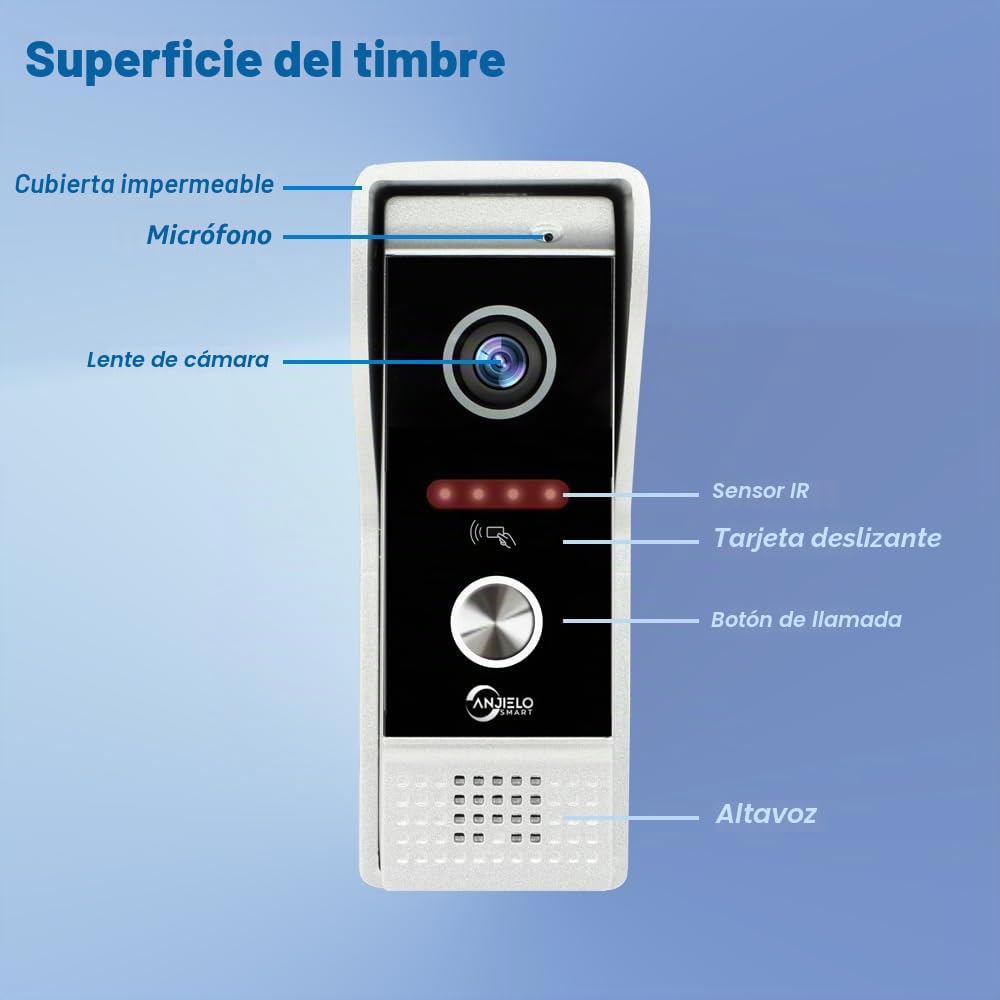 ANJIELO SMART Cámara de Video Timbre 1080P con Pantalla táctil de 7 Pulgadas, intercomunicador de Timbre de Video, Compatible con grabación automática de visión Nocturna infrarroja (black2)