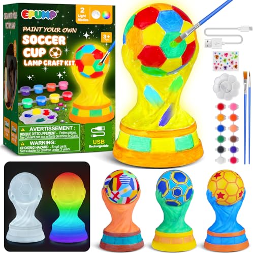 EPUMP Malen dir deine eigene Fußball-Champion-Lampe mit 2 Lichtmodi wiederaufladbarer 1200mAh Fußball-Bastelset Nachtlicht DIY-Malgeschenk für Kinder 5 6 7 8 9 10 11 12+