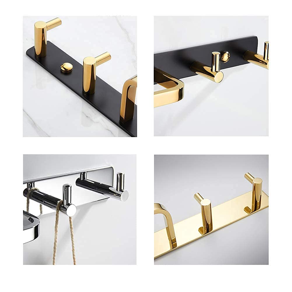 Toallero Autoadhesivo, Soporte para toallero montado en la Pared con 2 Ganchos, Colgador sobre la Puerta para Perchero, Toalla, Ropa, sin taladrar (Color : Black Gold)