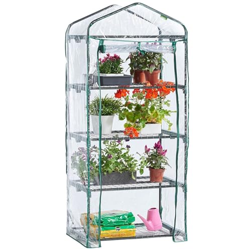 Easy Shopping 4 Tier Mini Greenhouse Frame PVC Plastic Outdoor Garden Steel Frame Plants Seed Seedling Flower Herb Fruit Vegetable Salad Grow House Green House Size aprox: 50cm x 45cm 130cm