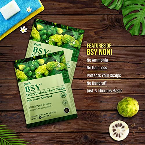 Bsy Noni Black Hair Magic Hair Color Shampoo (20Ml X 2 Sachets) | Ammonia Free Hair Color Shampoo For Men| Natural Black Permanent Hair Dye Shampoo For Women | Noni Fruit Hair Dye | 5 Minutes Hair Colour | Hair Coloring Shampoo | Easy To Use Hair Color Shampoo #TOP2