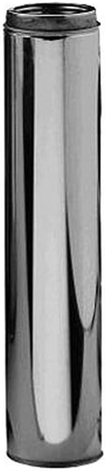 Selkirk 6" SureTemp 48” Long Chimney Pipe, Double Wall Stainless Steel Insulated Vent, Locking Band for Wood Stove, Fireplace, Furnace, Silver, 206148