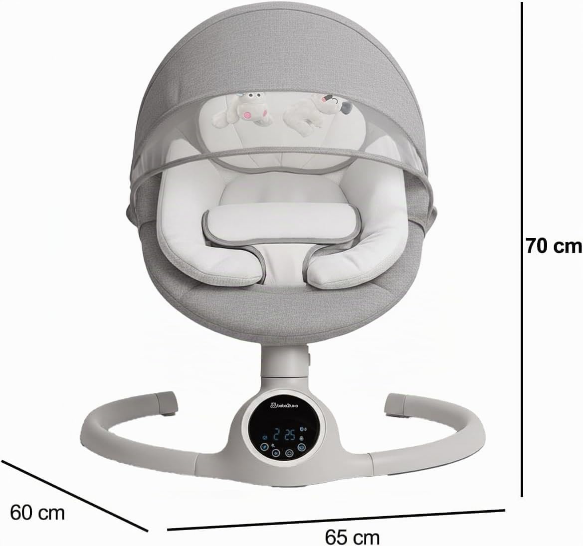 BEBE2LUXE ALPHA Babywippe, Elektrische Babyschaukel mit Musik, Nutzbar ab der Geburt bis ca. 6 Monaten, 0-9 kg, Bluetooth-Touchscreen/Fernbedienung