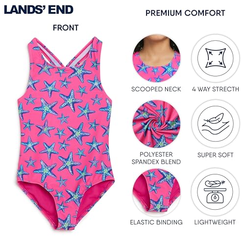 Image of Lands' End Girls' UPF 50+ Stretch Crisscross Back One Piece Swimsuit