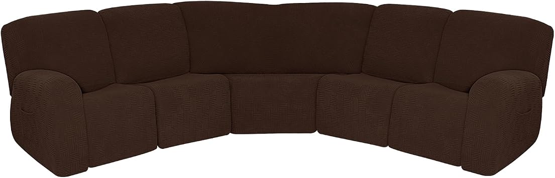 7 Pieces Sectional Sofa Covers 5 Seater Recliner Cover Stretch Reclining Sectional Couch Covers for 5 Cushion Sofa Slipcovers,Brown,5 Seat