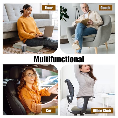 Image of HOMBYS Tufted Furry Recliner Seat Cushion for Elderly Foam Curved Edge Large Square Seat Cushion for Recliner Chair, Floor Pillow, Office Chair, Car, No Pressure on Thighs(Coffee)
