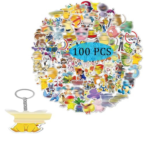 GTOTd Cartoon Stickers Aufkleber(100 Stück Mit Keychain Schlüsselanhänger Dekor) Geschenke Merch Cartoon Party Supplies Deko für Laptop Skateboard Graffiti