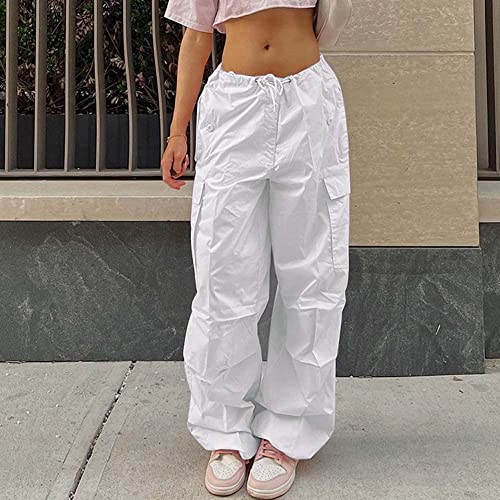 Nhcdfa Parachute Pants For Women, Cargo Pants Women Baggy, Y2K Low Waist Wide Leg Baggy Relaxed Jogger Pants Off White 1 S #TOP3