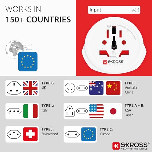 SKROSS World to Europe new Version, kompakter Adapterstecker, universeller Reiseadapter fur Europa, Eurostecker