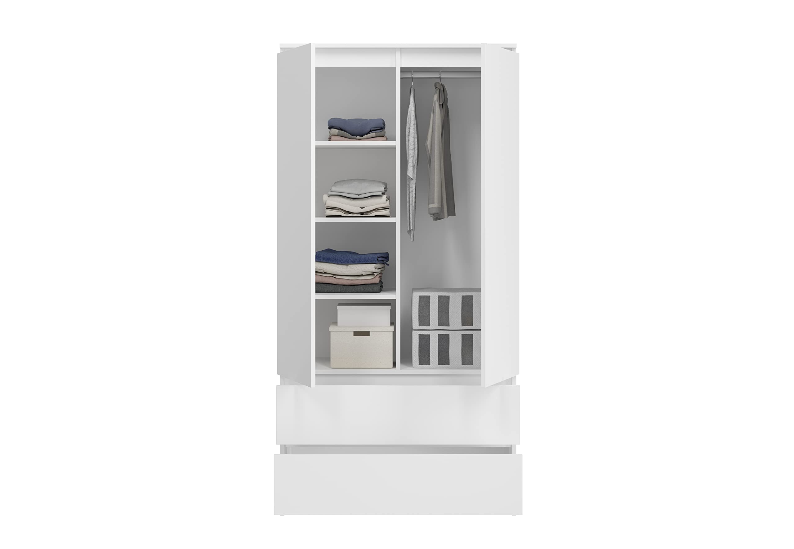 Home Collective Kleiderschrank Schrank Mehrzweckschrank Haushaltsschrank 90x50x180 cm (BxTxH) mit 2 Schubladen, 3 Einlegeböden & Kleiderstange – robust, platzsparend & vielseitig | Weiß