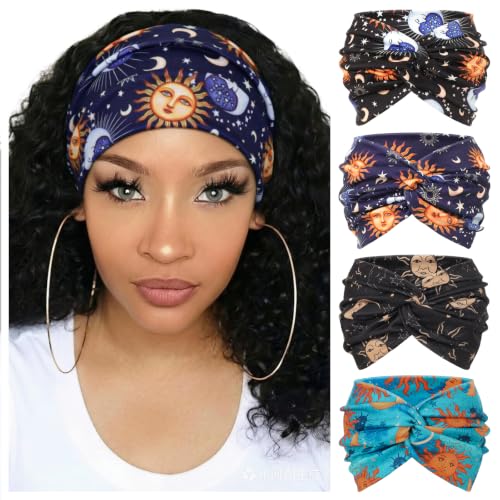 Image of DRESHOW 4 Pack Turban Headbands for Women Wide Vintage Head Wraps Knotted Cute Hair Band Accessories