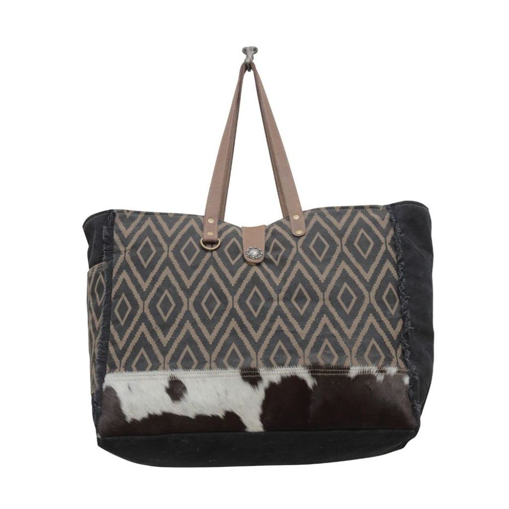 Myra Bag Western Leder Weekender Bag für Damen - Baumwolle & Upcycled Canvas Boho Umhängetasche Umber Johannisbeere