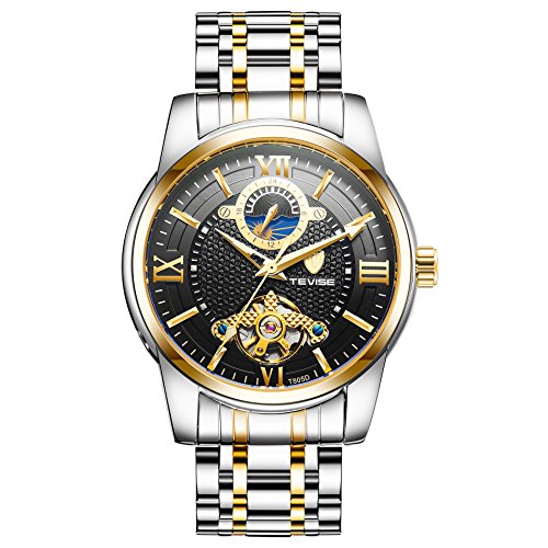 Swiss Tourbillon Men's Watch Automatic Mechanical Watch Transparent Men's Watch Waterproof Watch (Gold - Black)
