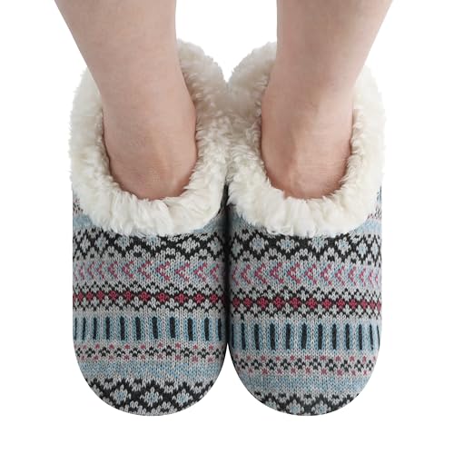 Image of Snoozies Nordic Sherpa-Lined Cozy Slipper Socks for Women Indoor, Womens Warm Slippers for Winter, Soft Slippers for Women