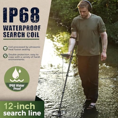 Gbnryg Metal Detector for Adults, Waterproof, 5 Detection Modes, Higher Accuracy 12 Inch IP68 Coil, Larger LCD Display (M55J-Gray) - 4