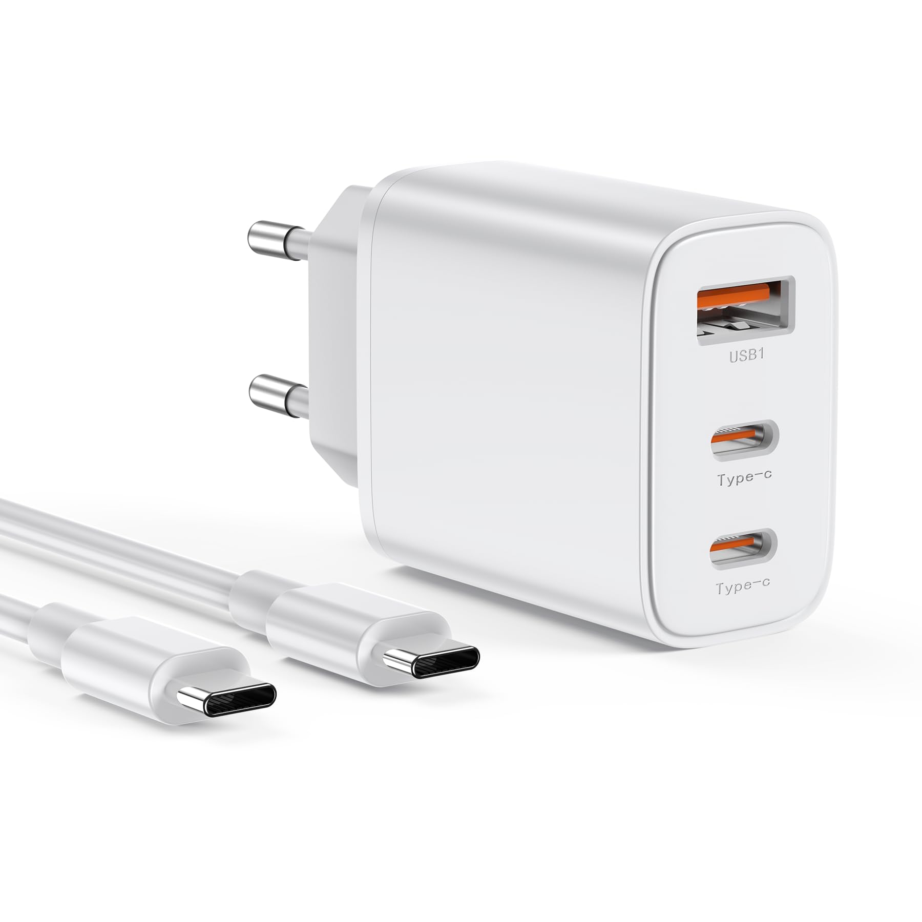 BHHB 30W USB C Ladegerät, Adapter Netzteil 3 Ports Mehrfach Stecker mit USBC,USB A, Schnellladegerät Ladestecker mit 2M USB-C Kabel, Kompatibel mit iPhone 17 16 15 Plus Pro Max,Samsung Galaxy S25 S24