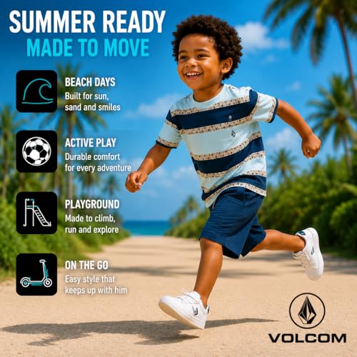 Image of Volcom Toddler Baby Boy Shorts Set - 2 Piece Short Sleeve Graphic Tees and Shorts Infant Toddler Little Boys Summer Outfits