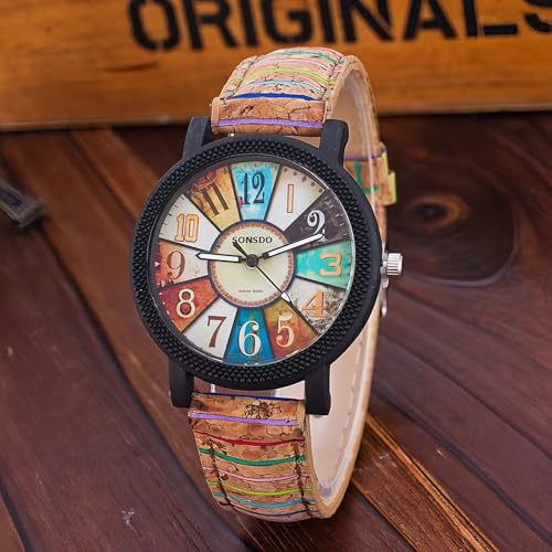 Montre multicolore bracelet tissé motif arc-en-ciel style décontracté - 6