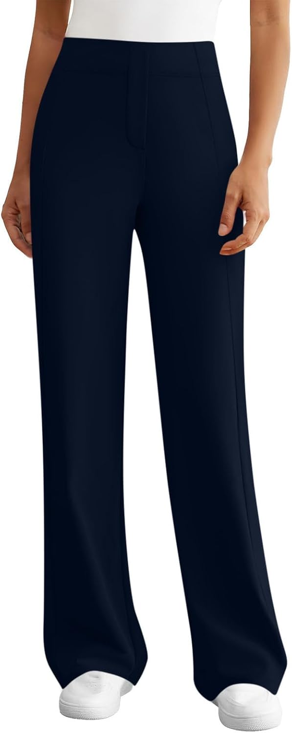Womens Dress Work Pants Tummy Control Yoga Leggings Wide Leg Business Casual Slacks Stretchy High Waist Trousers with Pocket