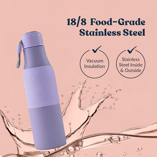 Image of Headway by Rabitat Burell Personalized Thermos Water Bottle | 1+1 Year Brand Warranty | Insulated Water Bottle | Hot Water Bottle | Triple Layer Vacuum, Hot & Cold up to 18 hrs | 750ml | Lavender Luxe