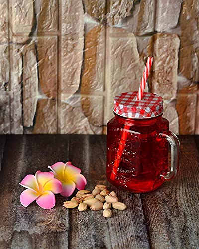 Image of Glass Mason Jar with Handle, Lid & Straw | 450ml Transparent Glass Mug for Juice, Milkshake, Smoothie & Mocktail | Leakproof BPA-Free Party Jar for Kitchen & Outdoor Use (PACK OF 4) (Multicolor)